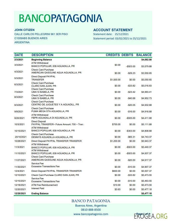 Argentine Banco Patagonie